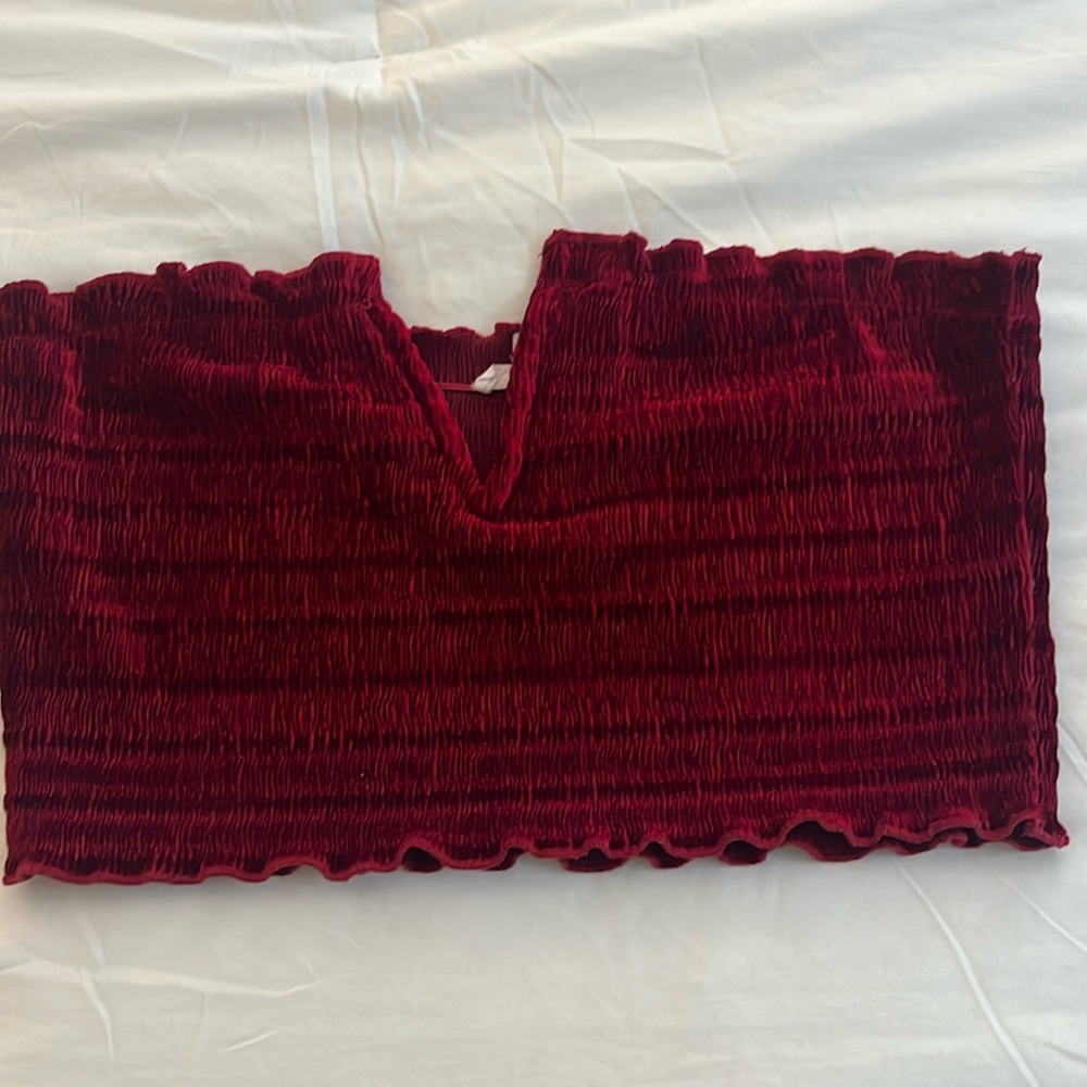 Red strapless crop top